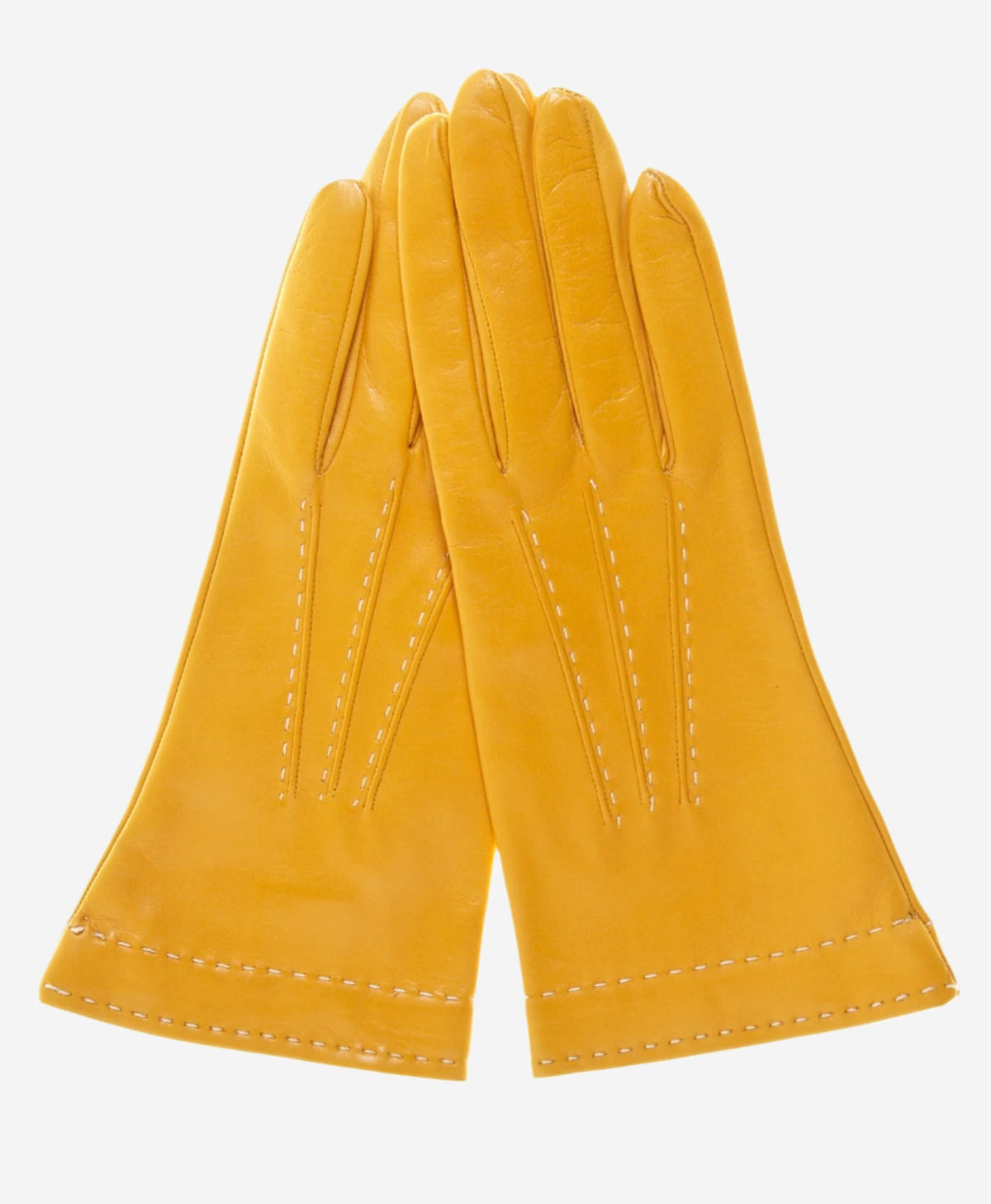 CS4204 (mustard) - Women's Italian Silk Lined Leather Gloves with Contrast Decorative Stitching - Glamourous Grace