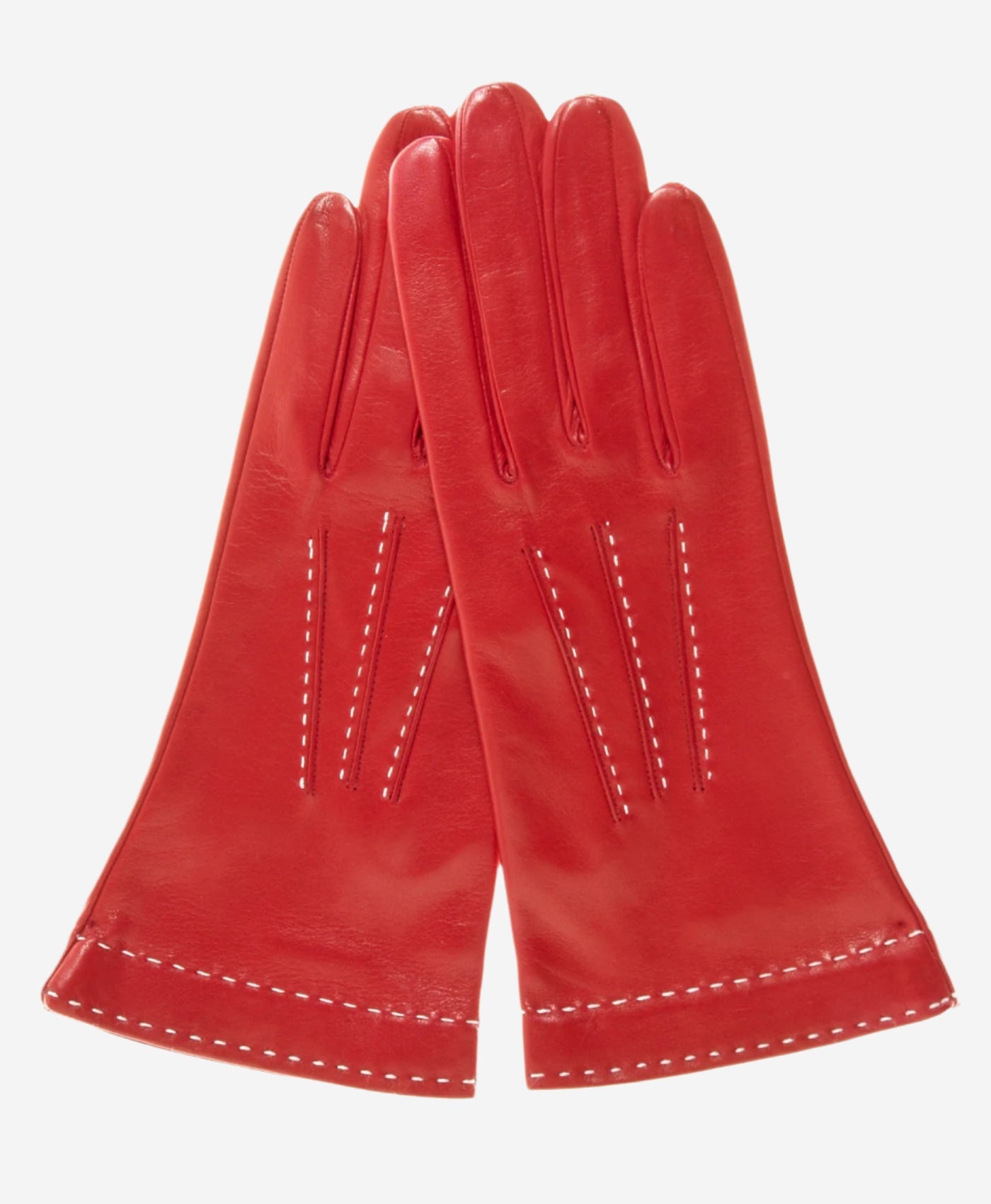 CS4204 (red) - Women's Italian Silk Lined Leather Gloves with Contrast Decorative Stitching - Glamourous Grace