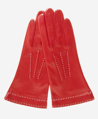 CS4204 (red) - Women's Italian Silk Lined Leather Gloves with Contrast Decorative Stitching - Glamourous Grace