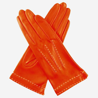 CS4204 (rust) - Women's Italian Silk Lined Leather Gloves with Contrast Decorative Stitching - Glamourous Grace
