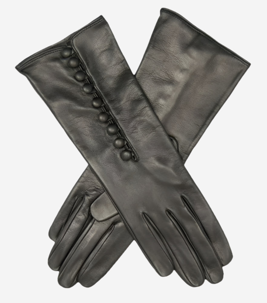 CS4255 (black) - Italian Silk Lined Gloves with 4-Button Length - Glamourous Grace