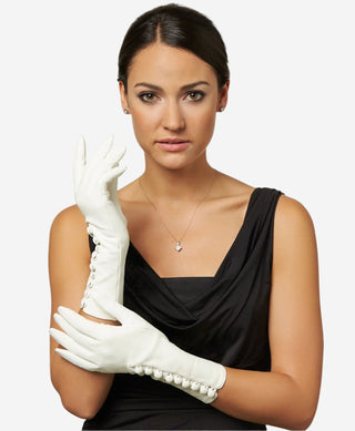 CS4255 (white) - Italian Silk Lined Gloves with 4-Button Length - Glamourous Grace