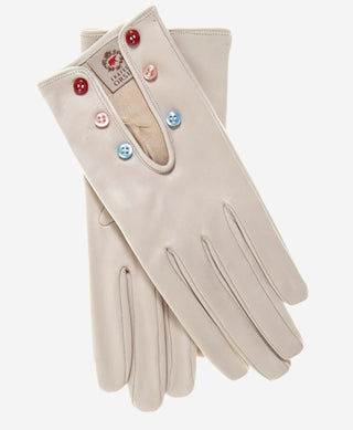 CS4312 (cream) - Women's Italian Silk Lined Gloves with Buttons - Glamourous Grace