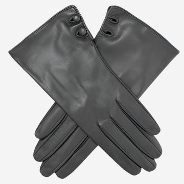 CS4345 (black) - Women's Italian Silk Lined Leather Gloves with 2 Buttons - Glamourous Grace