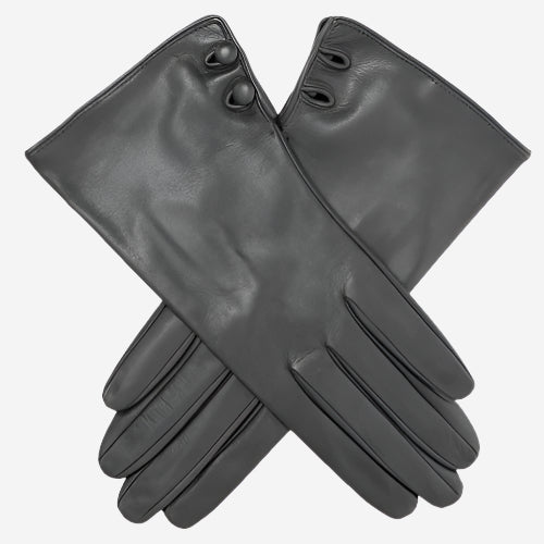 CS4345 (black) - Women's Italian Silk Lined Leather Gloves with 2 Buttons - Glamourous Grace