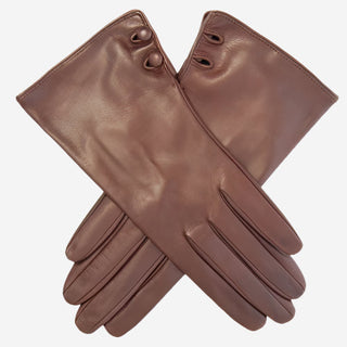 CS4345 (brown) - Women's Italian Silk Lined Leather Gloves with 2 Buttons - Glamourous Grace