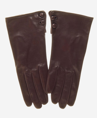 CS4345 (brown) - Women's Italian Silk Lined Leather Gloves with 2 Buttons - Glamourous Grace