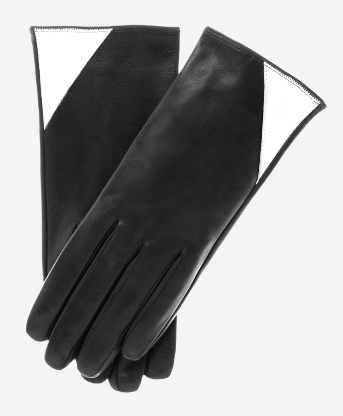 CS4414 (black/white) - Women's Italian Color Blocking Silk Lined Leather Gloves - Glamourous Grace