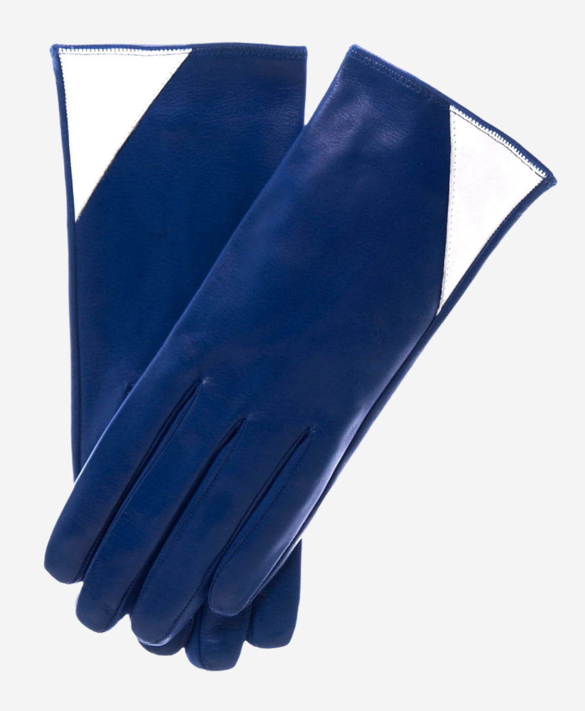CS4414 (blue/cream) - Women's Italian Color Blocking Silk Lined Leather Gloves - Glamourous Grace