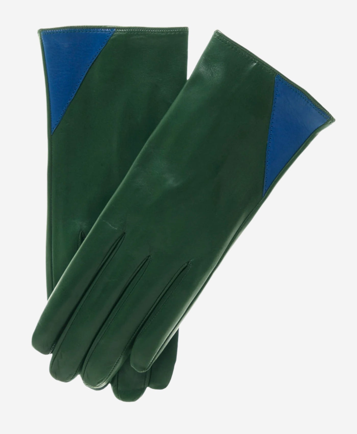 CS4414 (green/blue) - Women's Italian Color Blocking Silk Lined Leather Gloves - Glamourous Grace