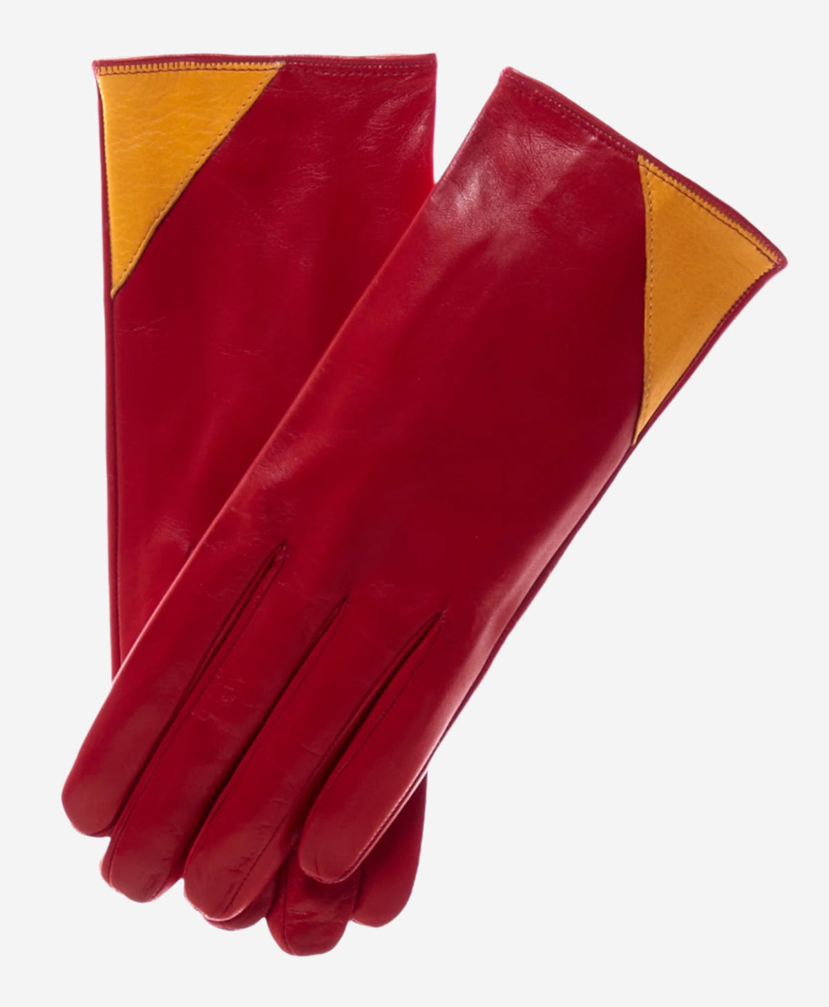 CS4414 (red/yellow) - Women's Italian Color Blocking Silk Lined Leather Gloves - Glamourous Grace