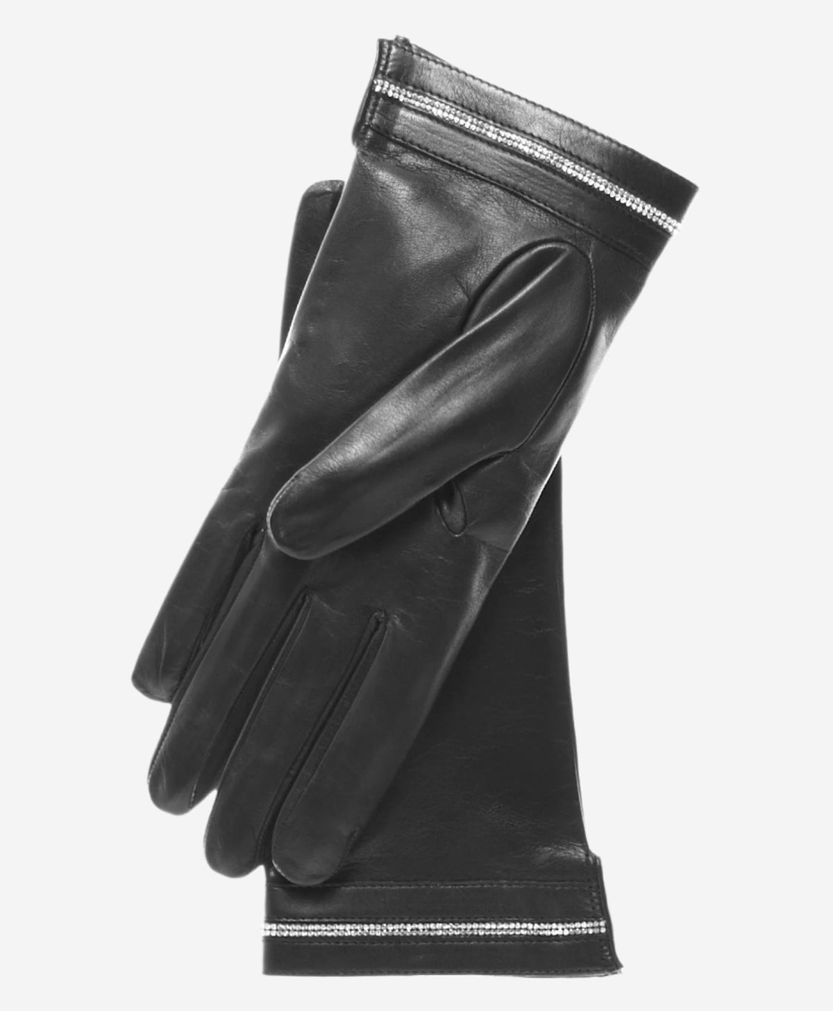 CS4461 (black) - Women's Italian Silk Lined Leather Gloves  with Swarovski Crystal Trim - Glamourous Grace