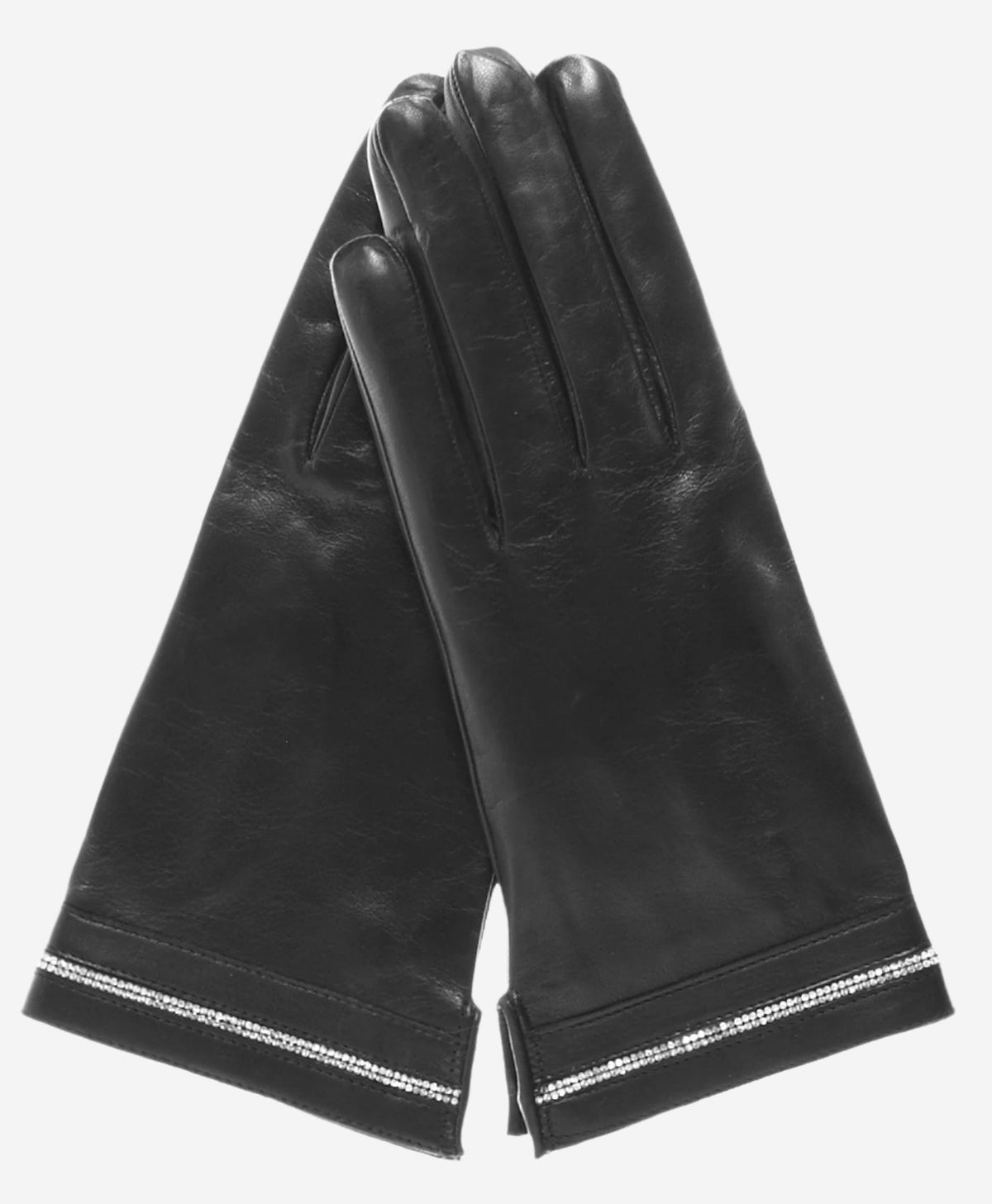 CS4461 (black) - Women's Italian Silk Lined Leather Gloves  with Swarovski Crystal Trim - Glamourous Grace