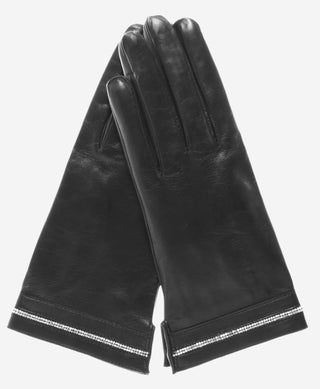 CS4461 (black) - Women's Italian Silk Lined Leather Gloves  with Swarovski Crystal Trim - Glamourous Grace