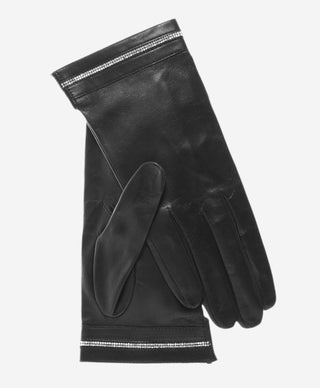 CS4461 (black) - Women's Italian Silk Lined Leather Gloves  with Swarovski Crystal Trim - Glamourous Grace