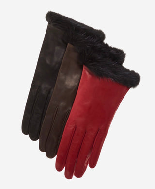 CS4616 (darkbrown) - Women's Italian Silk Lined Leather Gloves with Mink Cuff - Glamourous Grace