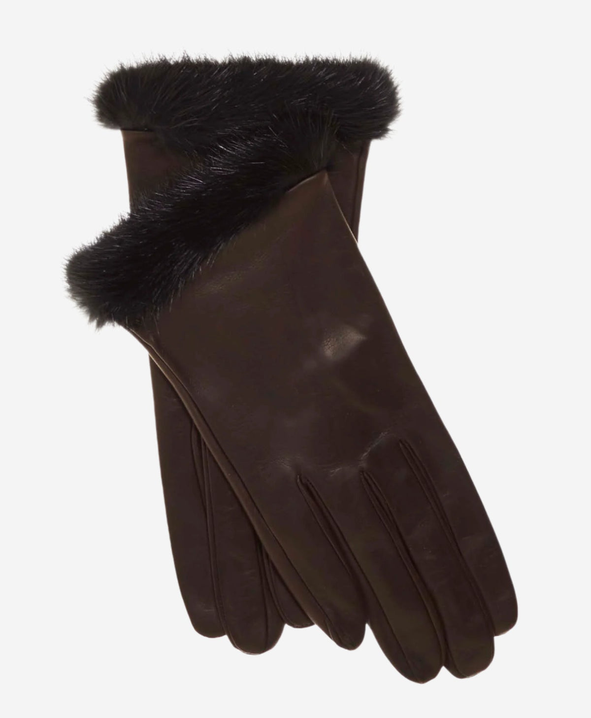 CS4616 (darkbrown) - Women's Italian Silk Lined Leather Gloves with Mink Cuff - Glamourous Grace