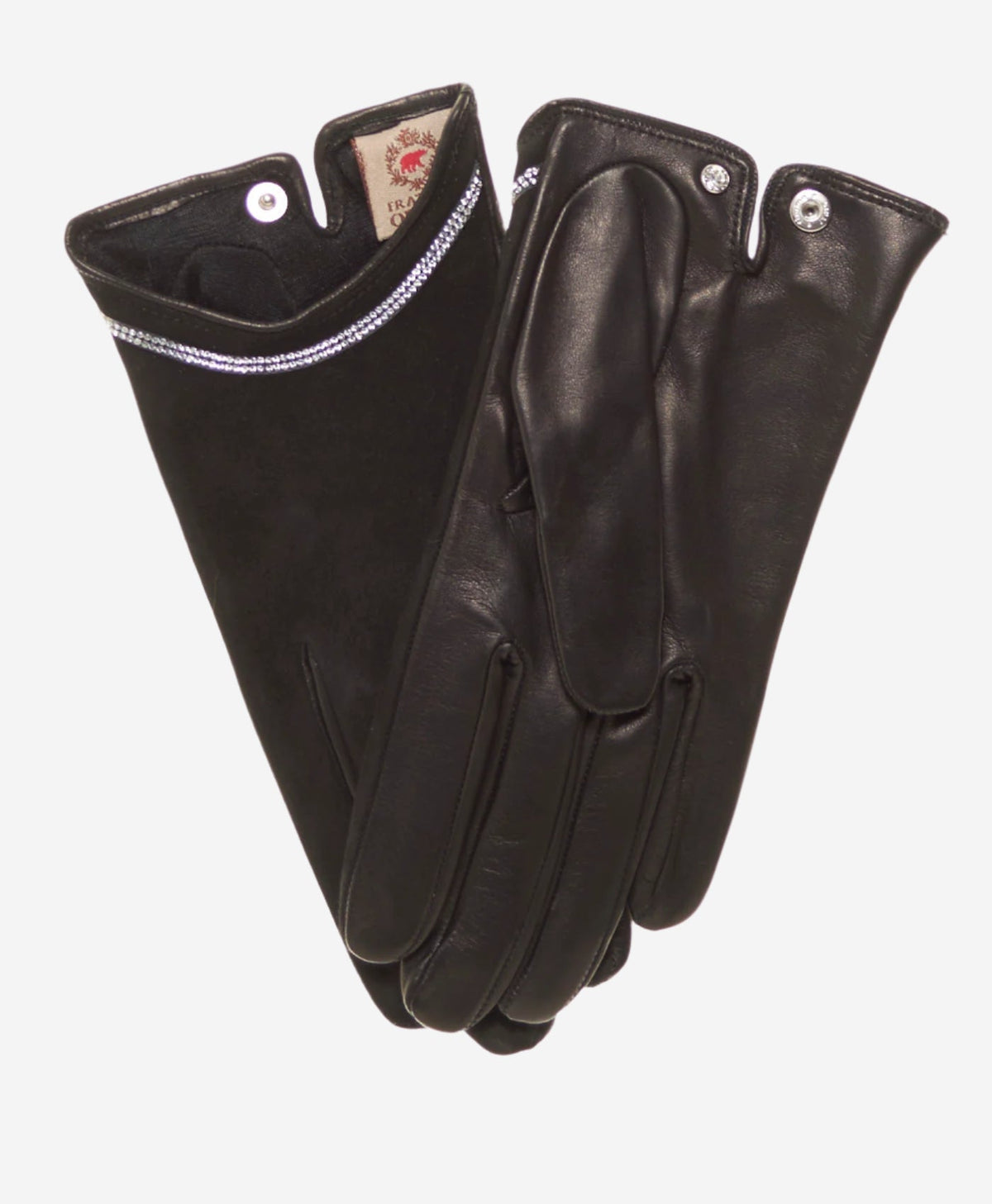 CS4622 (black) - Women's Italian Silk Lined Leather Gloves with Swarovski Crystal Trim - Glamourous Grace