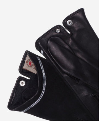 CS4622 (black) - Women's Italian Silk Lined Leather Gloves with Swarovski Crystal Trim - Glamourous Grace