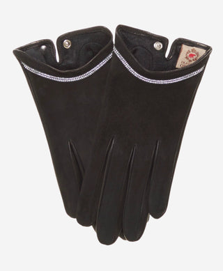 CS4622 (black) - Women's Italian Silk Lined Leather Gloves with Swarovski Crystal Trim - Glamourous Grace