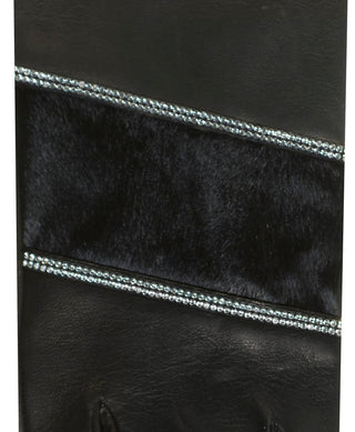 CS4628 (black) - Women's Italian Leather Gloves with Italian Silk lining and Swarovski Crystal Trim - Glamourous Grace