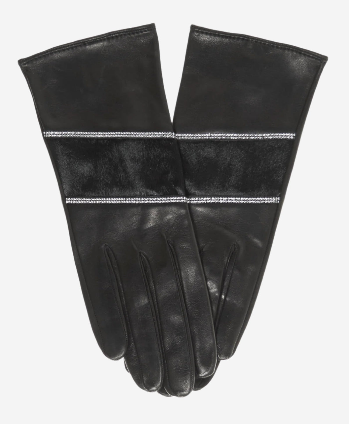 CS4628 (black) - Women's Italian Leather Gloves with Italian Silk lining and Swarovski Crystal Trim - Glamourous Grace