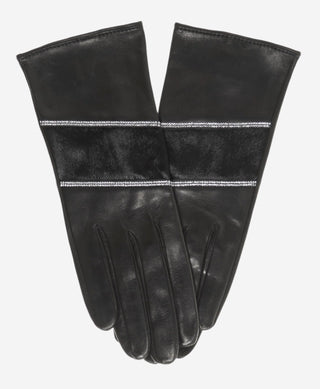 CS4628 (black) - Women's Italian Leather Gloves with Italian Silk lining and Swarovski Crystal Trim - Glamourous Grace
