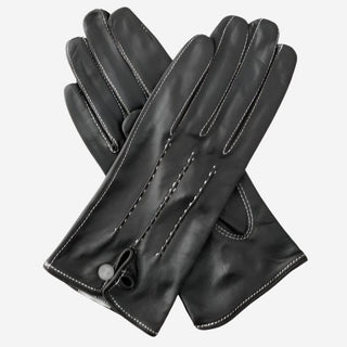 CS4801 (black) - Women's Italian Silk Lined Leather Gloves with Stitched Accents - Glamourous Grace