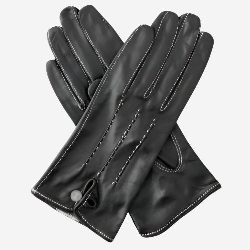 CS4801 (black) - Women's Italian Silk Lined Leather Gloves with Stitched Accents - Glamourous Grace