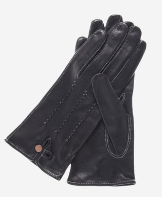 CS4801 (black) - Women's Italian Silk Lined Leather Gloves with Stitched Accents - Glamourous Grace