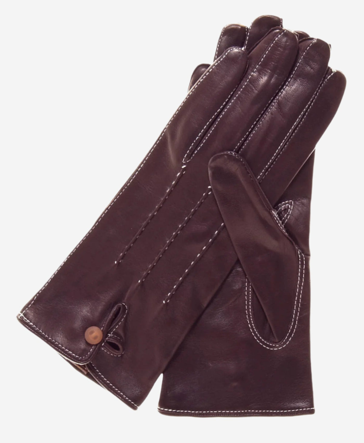 CS4801 (darkbrown) - Women's Italian Silk Lined Leather Gloves with Stitched Accents - Glamourous Grace