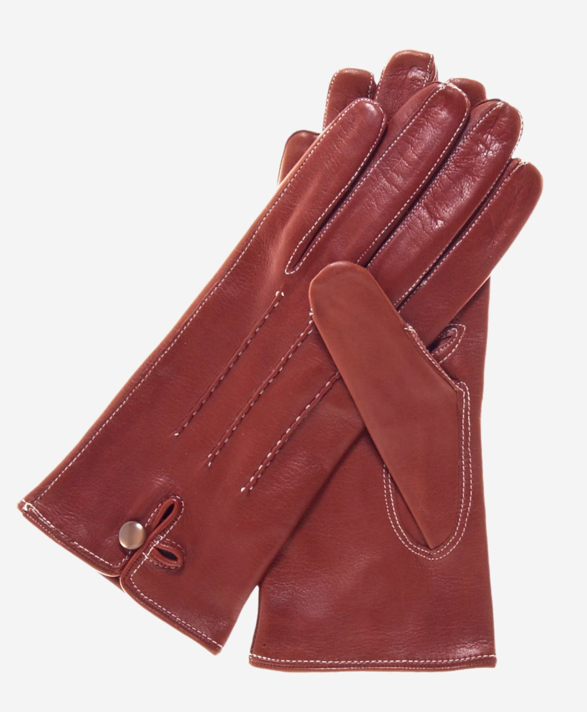 CS4801 (medium brown) - Women's Italian Silk Lined Leather Gloves with Stitched Accents - Glamourous Grace