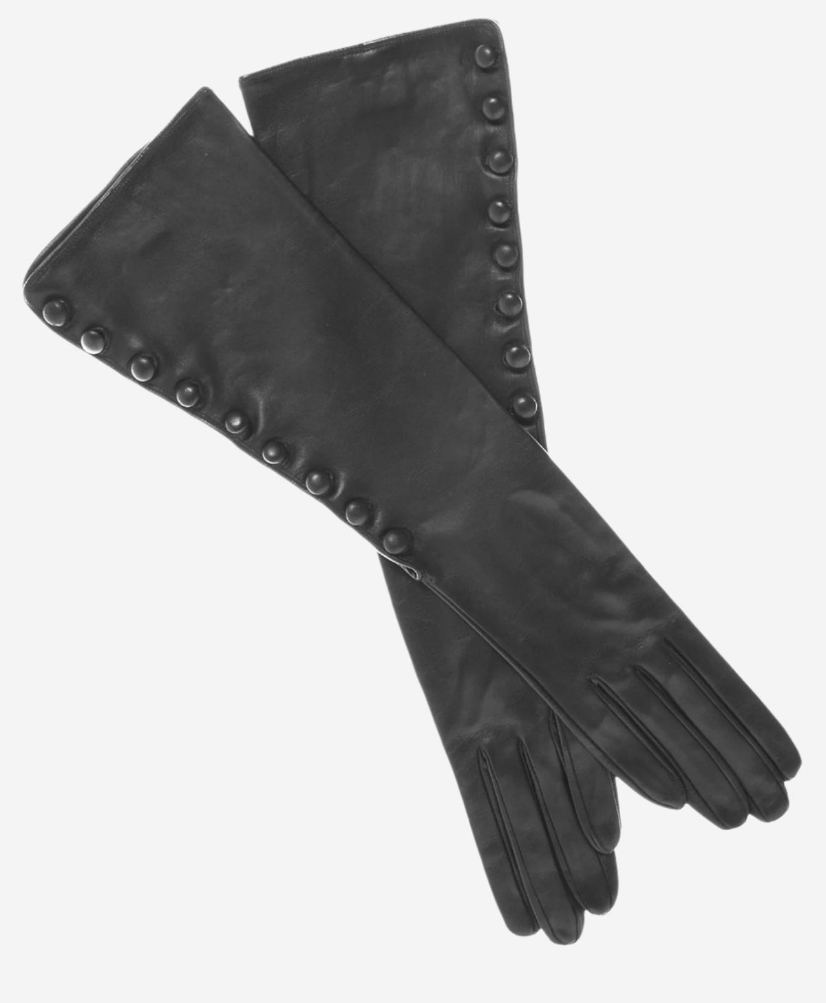 CS4820W8 (black) - Women's Italian silk lined elbow length lambskin leather gloves with buttons - Glamourous Grace