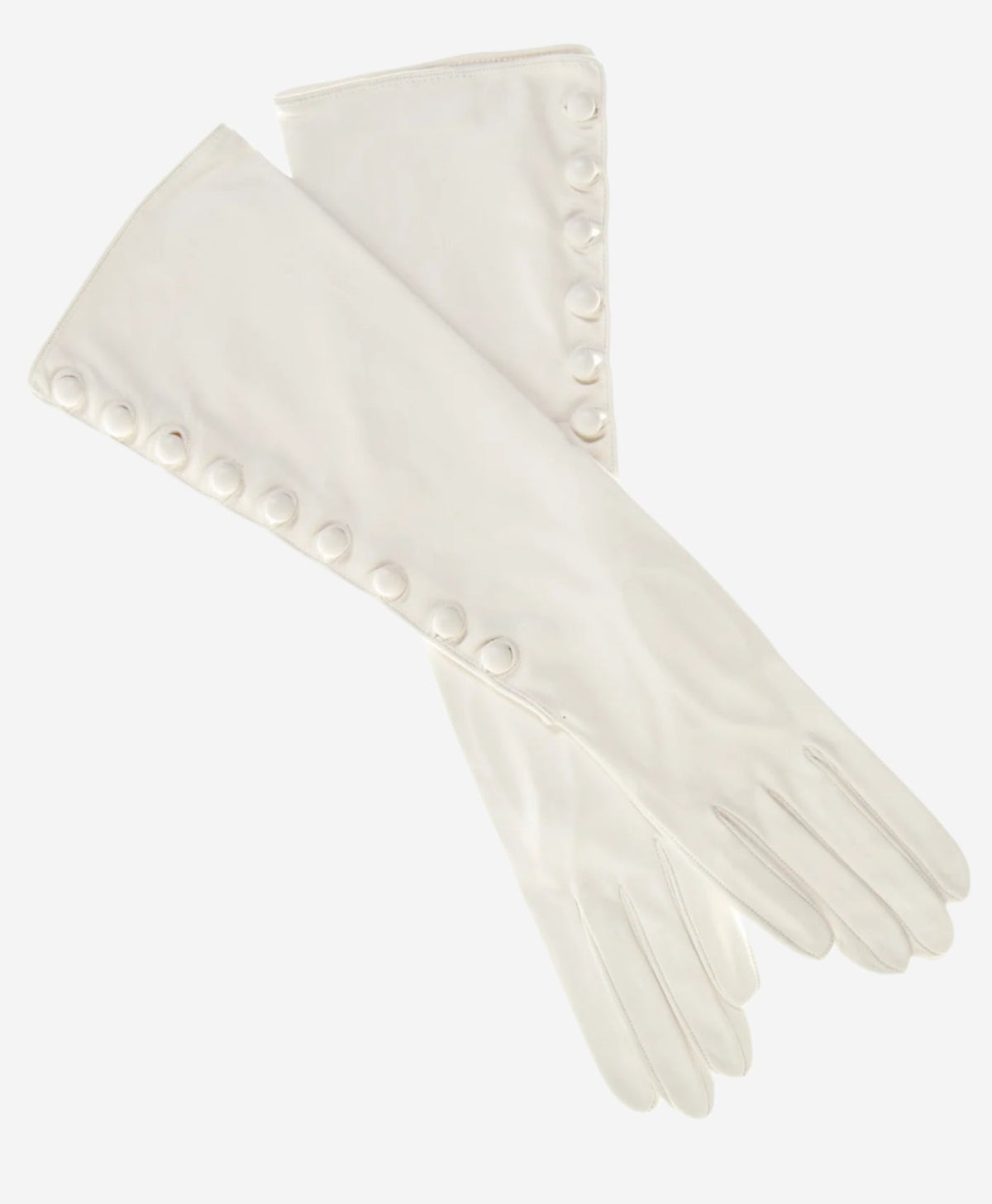 CS4820W8 (white) - Women’s Italian silk lined elbow length lambskin leather gloves with buttons - Glamourous Grace