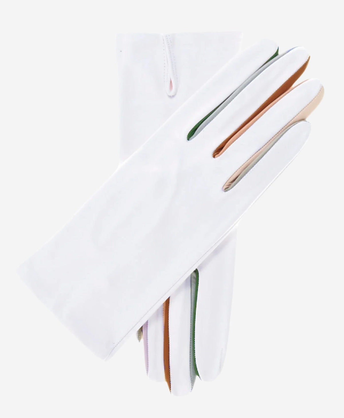 CS4841 (white) - Women's Italian Silk Lined Lambskin Gloves with Colorful Fourchettes - Glamourous Grace