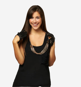 CU4303 (black) - Women's Short Italian Leather Gloves - Glamourous Grace