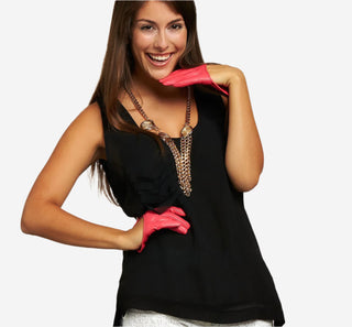 CU4303 (coral) - Women's Short Italian Leather Gloves - Glamourous Grace