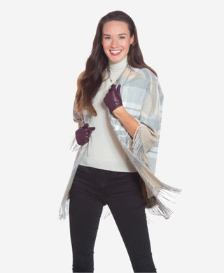 CU4601 (black/grape) - Women's Unlined Italian Fashion Leather Gloves With Short Wrist - Glamourous Grace