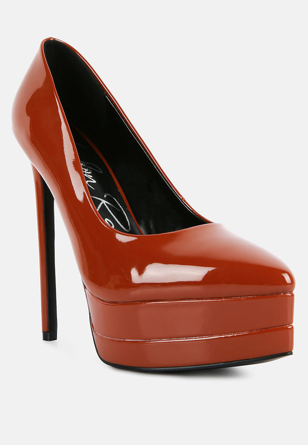 Cuddles Patent Faux Leather Platform Stiletto Pumps - Glamourous Grace