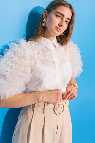BEAUTIFUL OASIS IVORY WOVEN TOP - Glamourous Grace