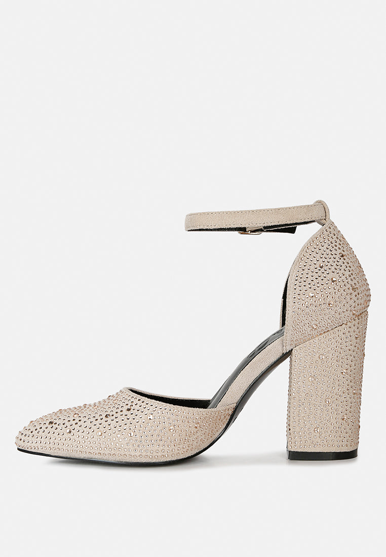 Culver Microfiber Diamante Block Heeled Sandal - Glamourous Grace