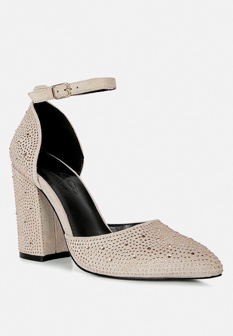 Culver Microfiber Diamante Block Heeled Sandal - Glamourous Grace