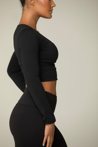 Mid-Slit Long Sleeve Crop Top