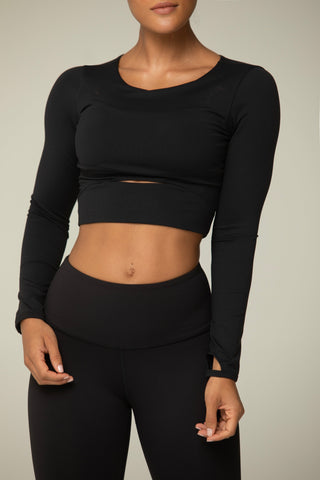 Mid-Slit Long Sleeve Crop Top