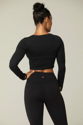 Mid-Slit Long Sleeve Crop Top