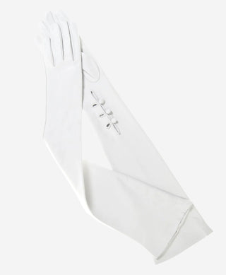 Angelina (ivory) - Italian silk lined 12-button length leather bridal / opera gloves - Glamourous Grace