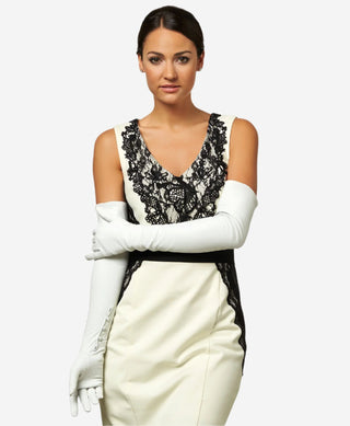 Angelina (ivory) - Italian silk lined 16-button length leather bridal / opera gloves - Glamourous Grace