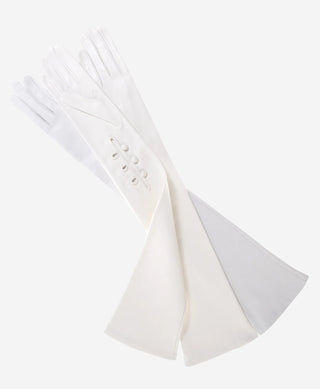 Angelina (ivory) - Italian silk lined 16-button length leather bridal / opera gloves - Glamourous Grace