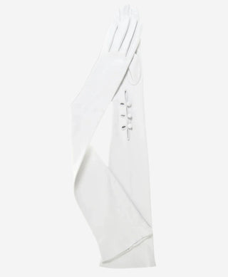 Angelina (ivory) - Italian silk lined 16-button length leather bridal / opera gloves - Glamourous Grace