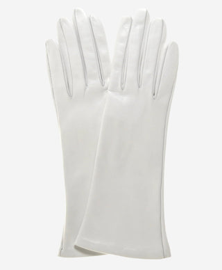 CW01W4 (ivory) - Italian Silk Lined 4-Button Length White Leather Bridal Gloves - Glamourous Grace